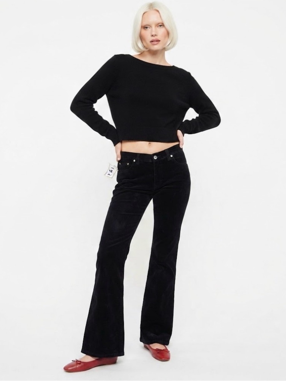 Vintage 90s YMI UBU Black Velvet Flocked Flare Jeans Deadstock Sz 7